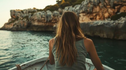 Fototapeta premium Woman Enjoying Scenic Ocean View from Boat