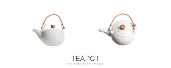 Ceramic teapot isolated on white background. White teapot.