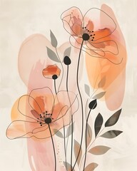 Minimalist Floral Boho Style for Journal Cover in Pastel and Amber Tones