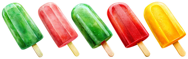 colorful various fruit popsicle on white background generative ai