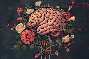 Captive Brain Blossoming with Nature's Expressive - obrazy, fototapety, plakaty