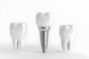 Dental Implant with Ceramic Crown on White and Detailed Dental Medical Equipment