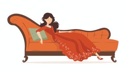 Victorian Girl in Sofa Flat vector isolated on white