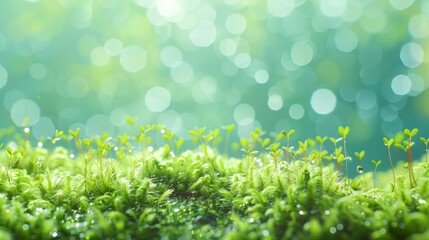 Obraz premium Fresh Dew on Vibrant Green Moss Close-Up