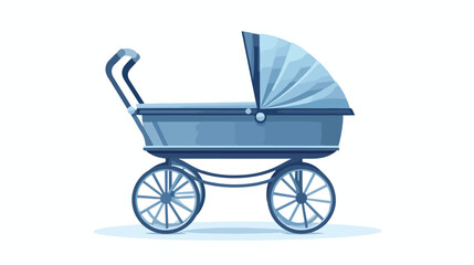 Fototapeta na wymiar Vintage Blue Baby Stroller Flat vector isolated on white