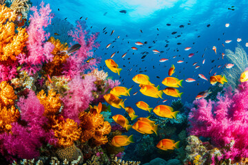 Naklejka na ściany i meble Photo a coral reef garden filled with vibrant color