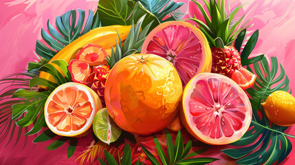 Citrus fruits - watercolor Background - obrazy, fototapety, plakaty