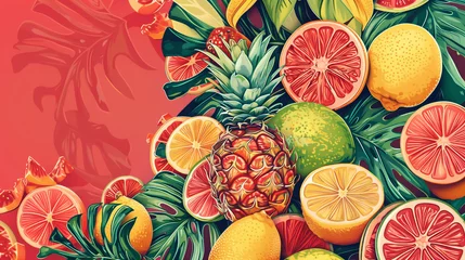 Papier peint photo  Citrus fruits - watercolor Background  © 4memorize