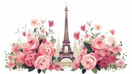 Fototapeta na wymiar Vintage Floral Postcard of Paris Flat vector 
