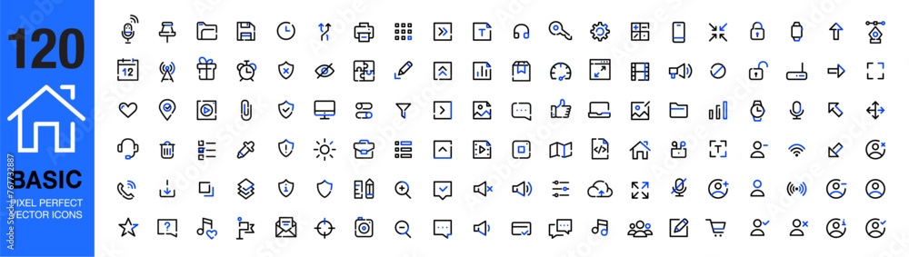 Fototapete extended set of basic ui icons. 120 items, 36 x 36 px. pixel perfect, editable stroke vector set