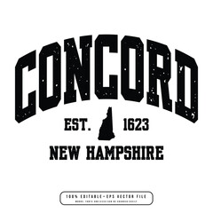 Concord text effect vector. Editable college t-shirt design printable text effect vector	