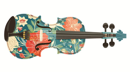 Vintage Floral Violin Flat vector isolated on white background - obrazy, fototapety, plakaty