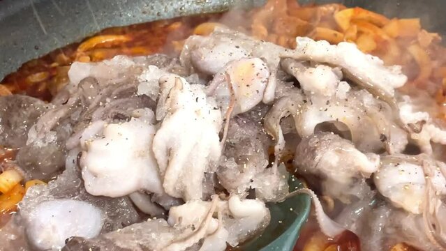 Korean food 삼겹살 쭈꾸미 볶음 조리과정 맛집 해산물