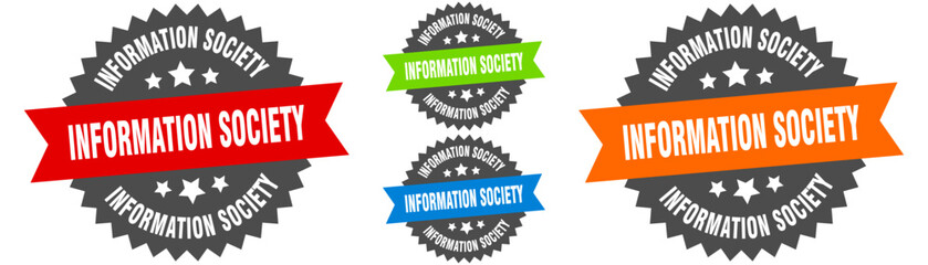 information society sign. round ribbon label set. Seal