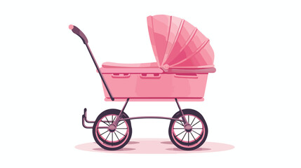 Fototapeta na wymiar Vintage Pink Baby Stroller Flat vector isolated on white