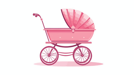 Vintage Pink Baby Stroller Flat vector isolated on white