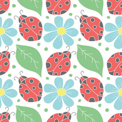 Seamless pattern with ladybugs. Summer ladybugs background