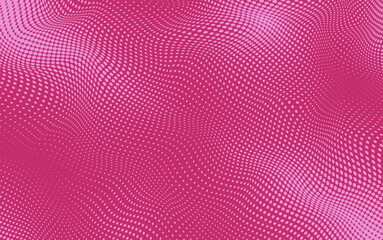 Pink spotted background with dots. Optical texture. Halftone dot pattern. Wavy half tone effect. Futuristic pop art print. Colored banner. Abstract vector illustration.