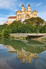 Melk abbey facade. Wachau valley landmark. Danube river. Austria