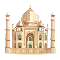 Fototapeta na wymiar Cute cartoon clip art of Taj Mahal on transparent background PNG.