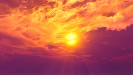 Naklejka na ściany i meble sunrise with clouds, light rays and other atmospheric effect, illustration
