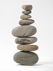 Fototapeta na wymiar A stone tower of 12 pebbles on transparency background PNG 