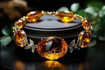 Poster An exquisite and expensive amber bracelet on the hand. © Niko_Dali