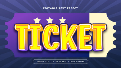 Purple violet yellow and blue ticket 3d editable text effect - font style