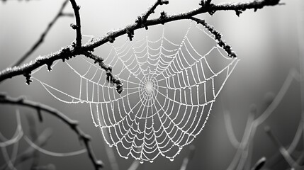Delicate dew drops cling to spider webs, glistening like precious jewels in morning light. 