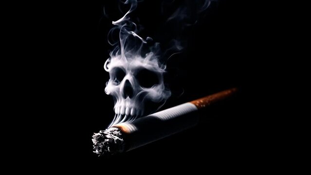 Close up shot of a skull shape smoke on cigarette