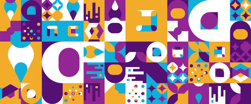 Colorful vector illustration geometric minimal pattern mosaic. Simple circle shapes, modern banner vector design. For web design, business presentation, website header, invitation background