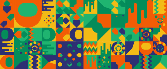 Colorful modern minimalist geometric mosaic style memphis seamless pattern abstract vector illustration. For presentation background, banner, background, poster, certificate, annual report, cover