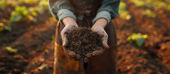 hands holding soil on a farm