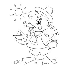 coloring pages cute sailor duck black and white