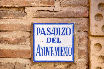 Medieval Street Sign on a Tile, Toledo, Spain