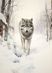 Naklejka premium Wild wolf in a mystical winter forest