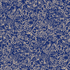 Simple monochrome two-color seamless pattern with flowers silhouette.