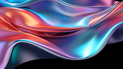 Rainbow Wavy smooth wavy elegant holographic silk cloth texture design neon curved wave Satin series shot Background Generative AI 
