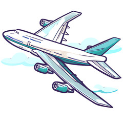 Fototapeta na wymiar Cute clipart of a passenger plane on a transparent background PNG is easy to use.