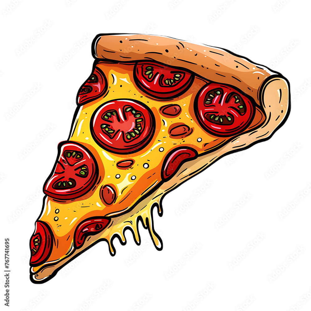 Wall mural Cute clipart of delicious pizza on a transparent background PNG. Easy to use. - Wall murals