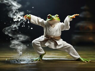 frog doing kung fu creative concept