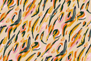 Minimalist abstract  brush stroke painting seamless flower pattern illustration. Modern trendy paint line background.