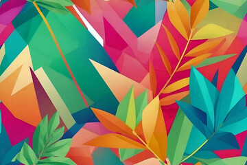 Beautiful design template with low poly tropical leaves on light background - obrazy, fototapety, plakaty