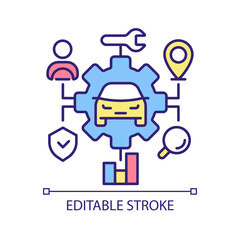 Vehicle maintenance RGB color icon. Diagnostic data. Efficiency monitoring. Driver behavior, gps tracking. Isolated vector illustration. Simple filled line drawing. Editable stroke