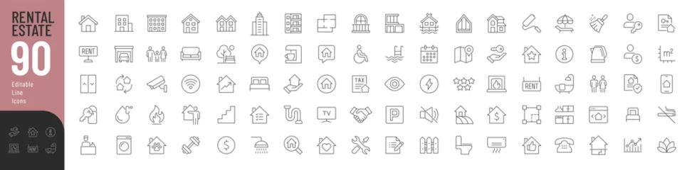Fototapeten Rental Estate Line Editable Icons set. Vector illustration in modern thin line style of real estate related icons: property types, characteristics, documents, and more. Pictograms and infographics. © Giorgi