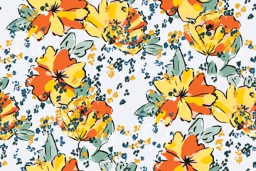 Behang  Cute feminine watercolor seamless pattern with wildflowers.hand drawn, not AI © taisiyakozorez