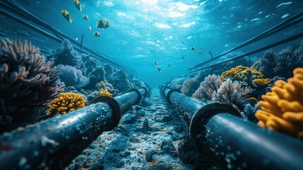Undersea internet cable network connecting continents
