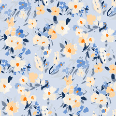 Fototapeta na wymiar Cute feminine watercolor seamless pattern with wildflowers.hand drawn, not AI