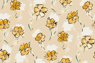  Cute feminine watercolor seamless pattern with wildflowers.hand drawn, not AI