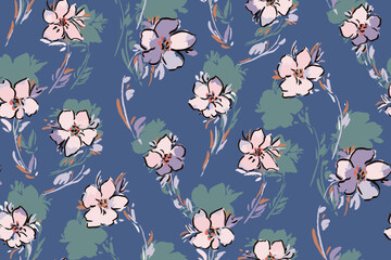  Cute feminine watercolor seamless pattern with wildflowers.hand drawn, not AI